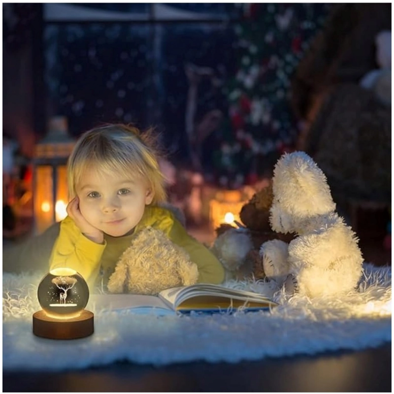 Wood 3D Galaxy Crystal Ball Night Lamp Colorful LED Wooden for Deer (Transparent) Wood 3D Galaxy Crystal Ball Night Lamp Colorful LED Wooden for Deer (Transparent)