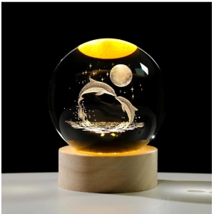 Generic Wood 3D Galaxy Crystal Ball Night Lamp Colorful LED Wooden Dolphin with Moon (Transparent)