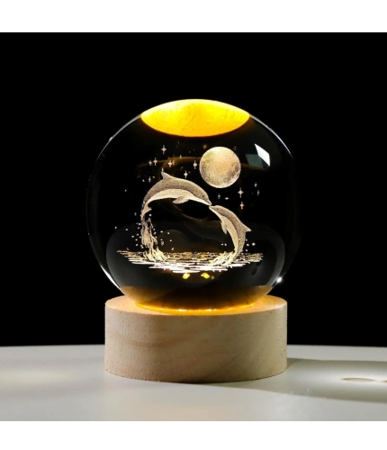 Generic Wood 3D Galaxy Crystal Ball Night Lamp Colorful LED Wooden Dolphin with Moon (Transparent)