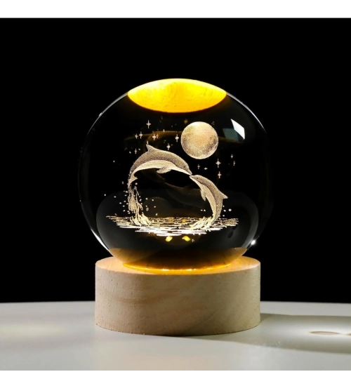 Generic Wood 3D Galaxy Crystal Ball Night Lamp Colorful LED Wooden Dolphin with Moon (Transparent)