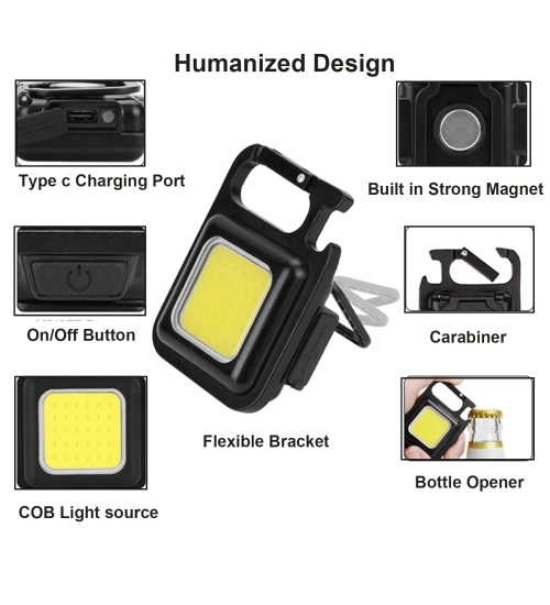 Generic Metal COB Keychain Light,Rechargeable Led Small Flashlight 500 Lumens Brigh Pack of 1 (Black)