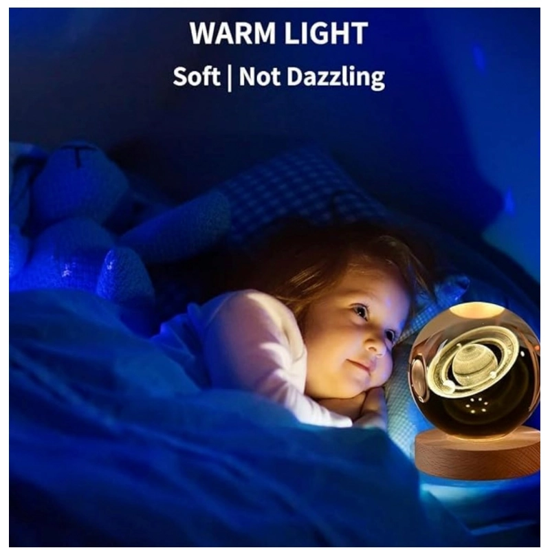 Wood 3D Saturn Crystal Ball Lamp Lamp with USB Powered (Transparent)