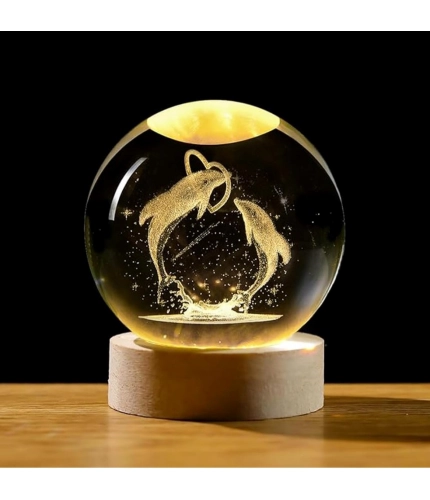 Generic Wood 3D Dolphin Crystal Ball Night Light Dolphin Love (Transparent)