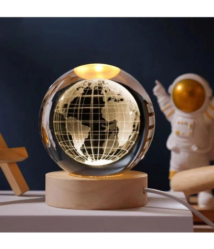 Generic Wood 3D Galaxy Crystal Ball Night Lamp Colorful LED Wooden for Earth (Transparent)