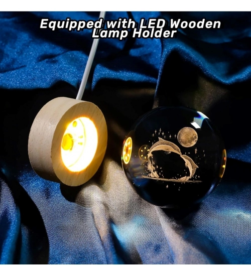 Generic Wood 3D Galaxy Crystal Ball Night Lamp Colorful LED Wooden Dolphin with Moon (Transparent)
