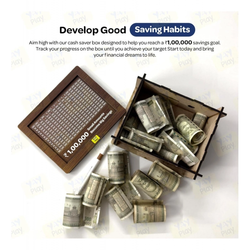 Wood Piggy Bank Wooden Coin Box with Carved Design for Kids (Brown)