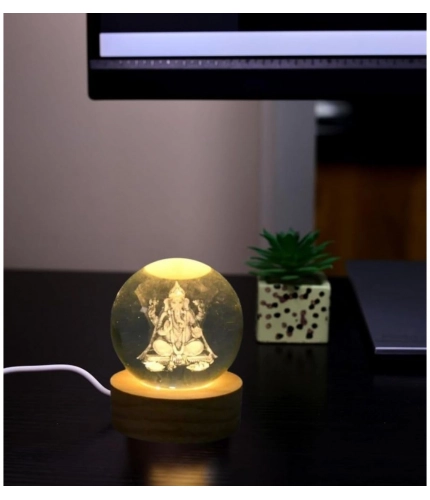 Generic Wood Lord Ganesh Ji Crystal Ball Night Light (Transparent)