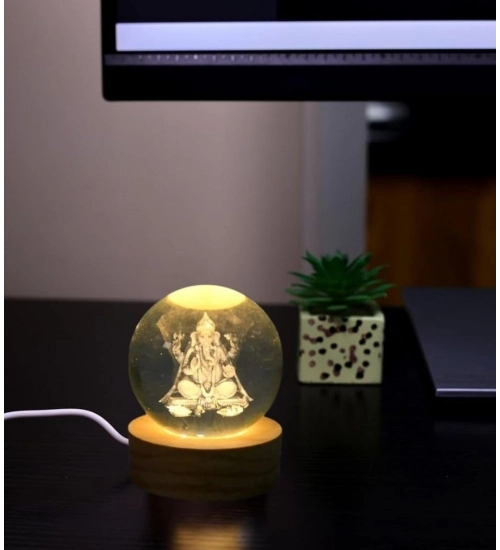 Generic Wood Lord Ganesh Ji Crystal Ball Night Light (Transparent)