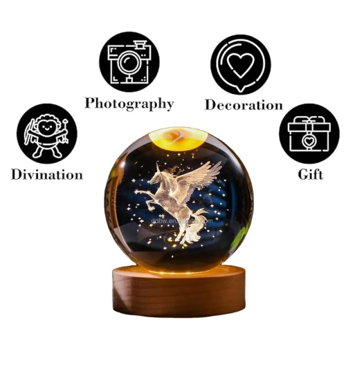 Generic Wood 3D Unicorn Crystal Ball Lamp (Transparent)