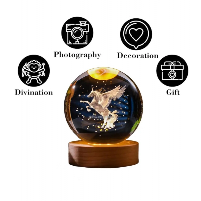 Wood 3D Unicorn Crystal Ball Lamp (Transparent)