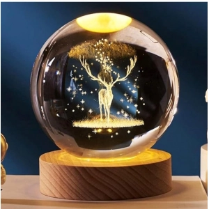 Generic Wood 3D Galaxy Crystal Ball Night Lamp Colorful LED Wooden for Deer (Transparent)