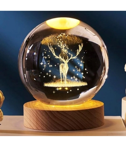 Generic Wood 3D Galaxy Crystal Ball Night Lamp Colorful LED Wooden for Deer (Transparent)