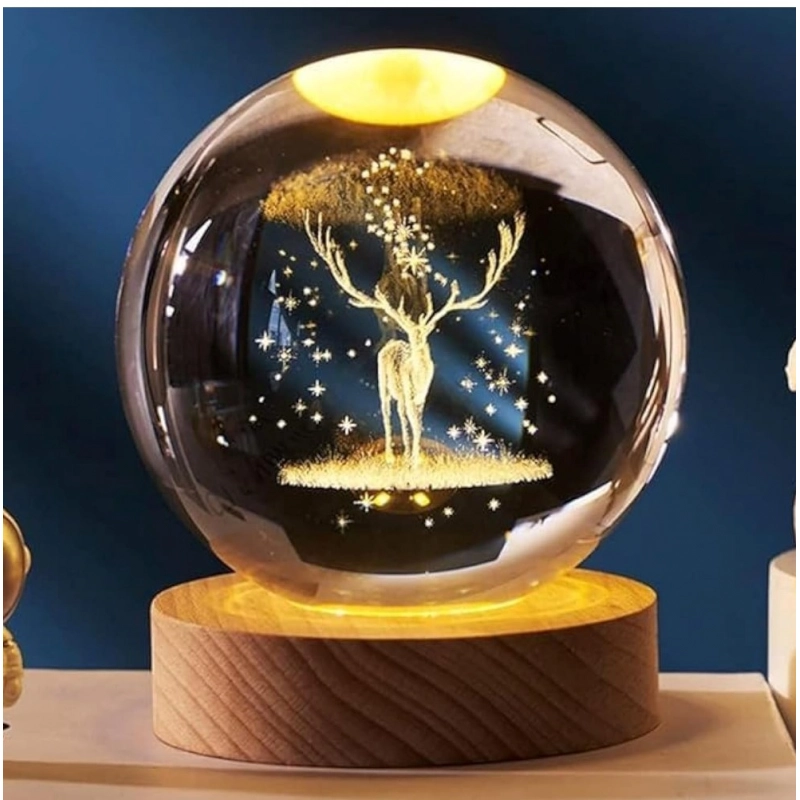 Wood 3D Galaxy Crystal Ball Night Lamp Colorful LED Wooden for Deer (Transparent) Wood 3D Galaxy Crystal Ball Night Lamp Colorful LED Wooden for Deer (Transparent)