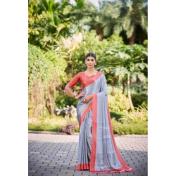 Generic Women's Crepe Printed Saree With Unstitched Blouse (Grey, 5-5 Mtrs)