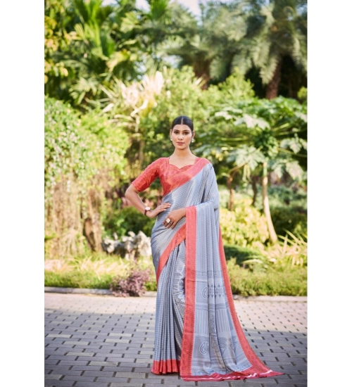 Generic Women's Crepe Printed Saree With Unstitched Blouse (Grey, 5-5 Mtrs)
