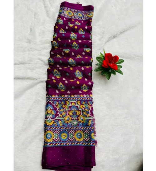 Generic Women's Chiffon Printed Saree With Unstitched Blouse (Wine, 5-5 Mtrs)