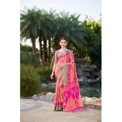Generic Women's Crepe Printed Saree With Unstitched Blouse (Pink, 5-5 Mtrs)