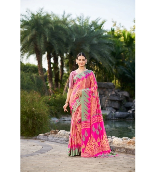 Generic Women's Crepe Printed Saree With Unstitched Blouse (Pink, 5-5 Mtrs)