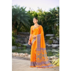 Generic Women's Crepe Printed Saree With Unstitched Blouse (Orange, 5-5 Mtrs)