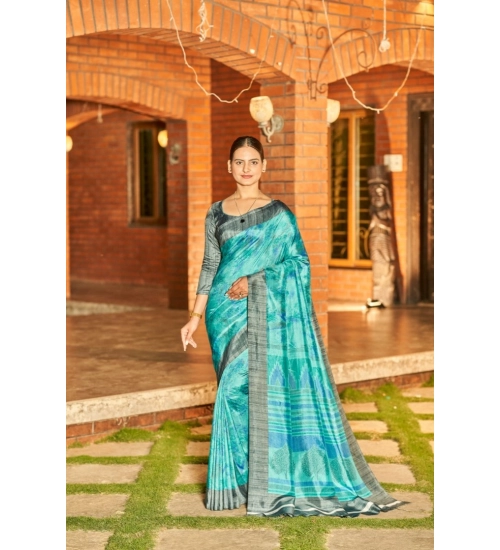 Generic Women's Crepe Printed Saree With Unstitched Blouse (Light Blue, 5-5 Mtrs)
