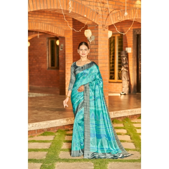 Generic Women's Crepe Printed Saree With Unstitched Blouse (Light Blue, 5-5 Mtrs)