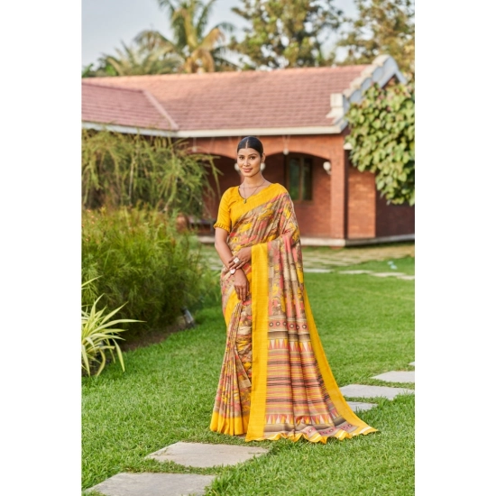 Generic Women's Crepe Printed Saree With Unstitched Blouse (Mustard, 5-5 Mtrs) Generic Women's Crepe Printed Saree With Unstitched Blouse (Mustard, 5-5 Mtrs)