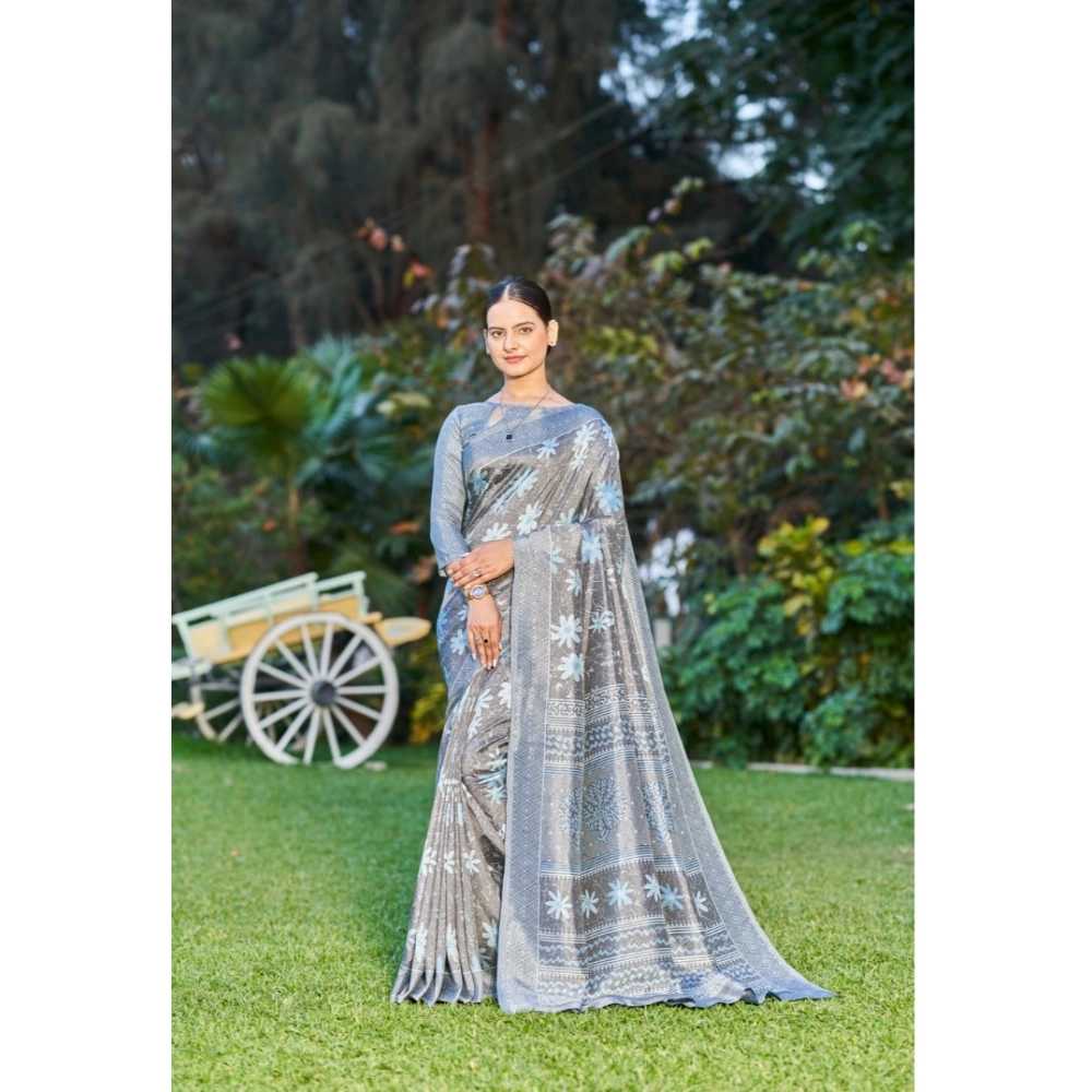Generic Women's Crepe Printed Saree With Unstitched Blouse (Grey, 5-5 Mtrs) Generic Women's Crepe Printed Saree With Unstitched Blouse (Grey, 5-5 Mtrs)