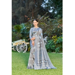 Generic Women's Crepe Printed Saree With Unstitched Blouse (Grey, 5-5 Mtrs)