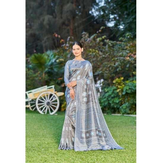 Generic Women's Crepe Printed Saree With Unstitched Blouse (Grey, 5-5 Mtrs) Generic Women's Crepe Printed Saree With Unstitched Blouse (Grey, 5-5 Mtrs)