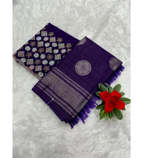 Generic Women's Georgette Printed Saree With Unstitched Blouse (Purple, 5-5 Mtrs)