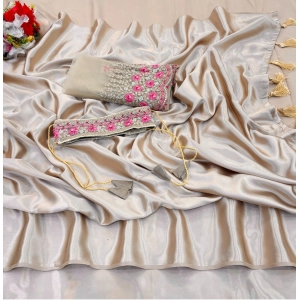 Generic Women's Satin Solid Saree With Unstitched Blouse (Beige, 5-5 Mtrs)