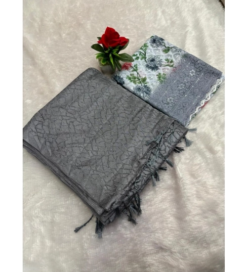 Generic Women's Georgette Embellished Saree With Unstitched Blouse (Grey, 5-5 Mtrs)