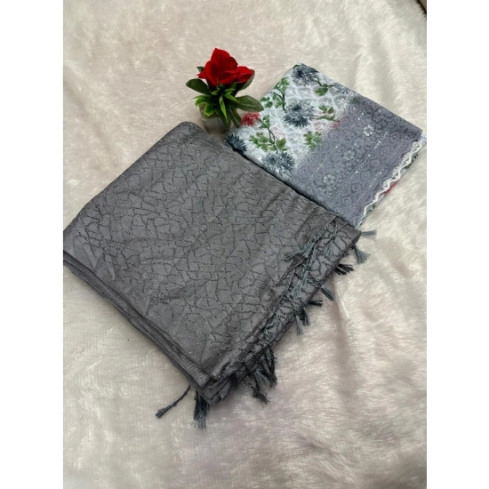 Generic Women's Georgette Embellished Saree With Unstitched Blouse (Grey, 5-5 Mtrs)