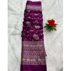 Generic Women's Chiffon Printed Saree With Unstitched Blouse (Wine, 5-5 Mtrs)