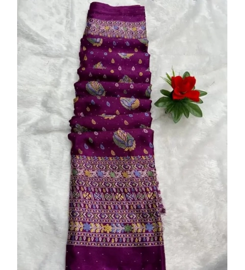 Generic Women's Chiffon Printed Saree With Unstitched Blouse (Wine, 5-5 Mtrs)