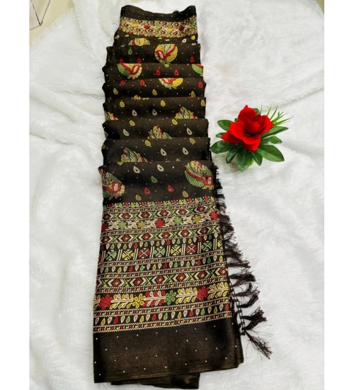 Generic Women's Chiffon Printed Saree With Unstitched Blouse (Mehendi, 5-5 Mtrs)