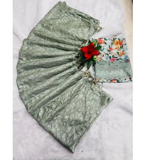 Generic Women's Georgette Embellished Saree With Unstitched Blouse (Lightgreen, 5-5 Mtrs)