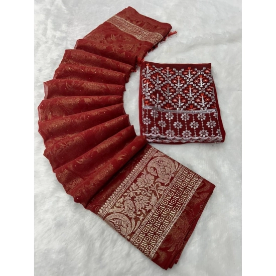 Generic Women's Georgette Printed Saree With Unstitched Blouse (Orange, 5-5 Mtrs) Generic Women's Georgette Printed Saree With Unstitched Blouse (Orange, 5-5 Mtrs)