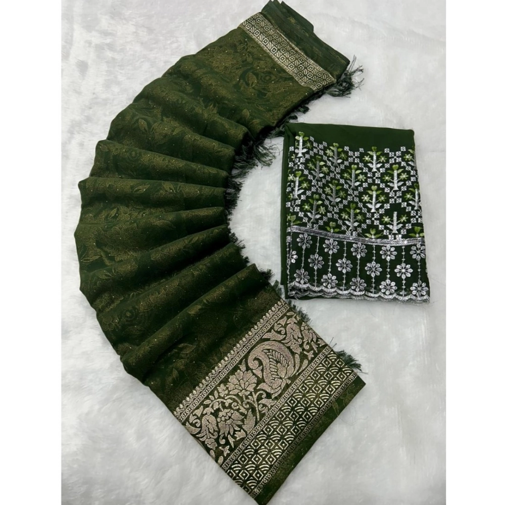 Generic Women's Georgette Printed Saree With Unstitched Blouse (Green, 5-5 Mtrs) Generic Women's Georgette Printed Saree With Unstitched Blouse (Green, 5-5 Mtrs)