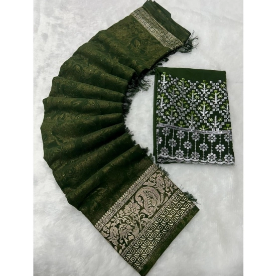 Generic Women's Georgette Printed Saree With Unstitched Blouse (Green, 5-5 Mtrs)