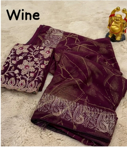 Generic Women's Georgette Printed Saree With Unstitched Blouse (Magenta, 5-5 Mtrs)