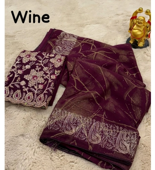 Generic Women's Georgette Printed Saree With Unstitched Blouse (Magenta, 5-5 Mtrs)