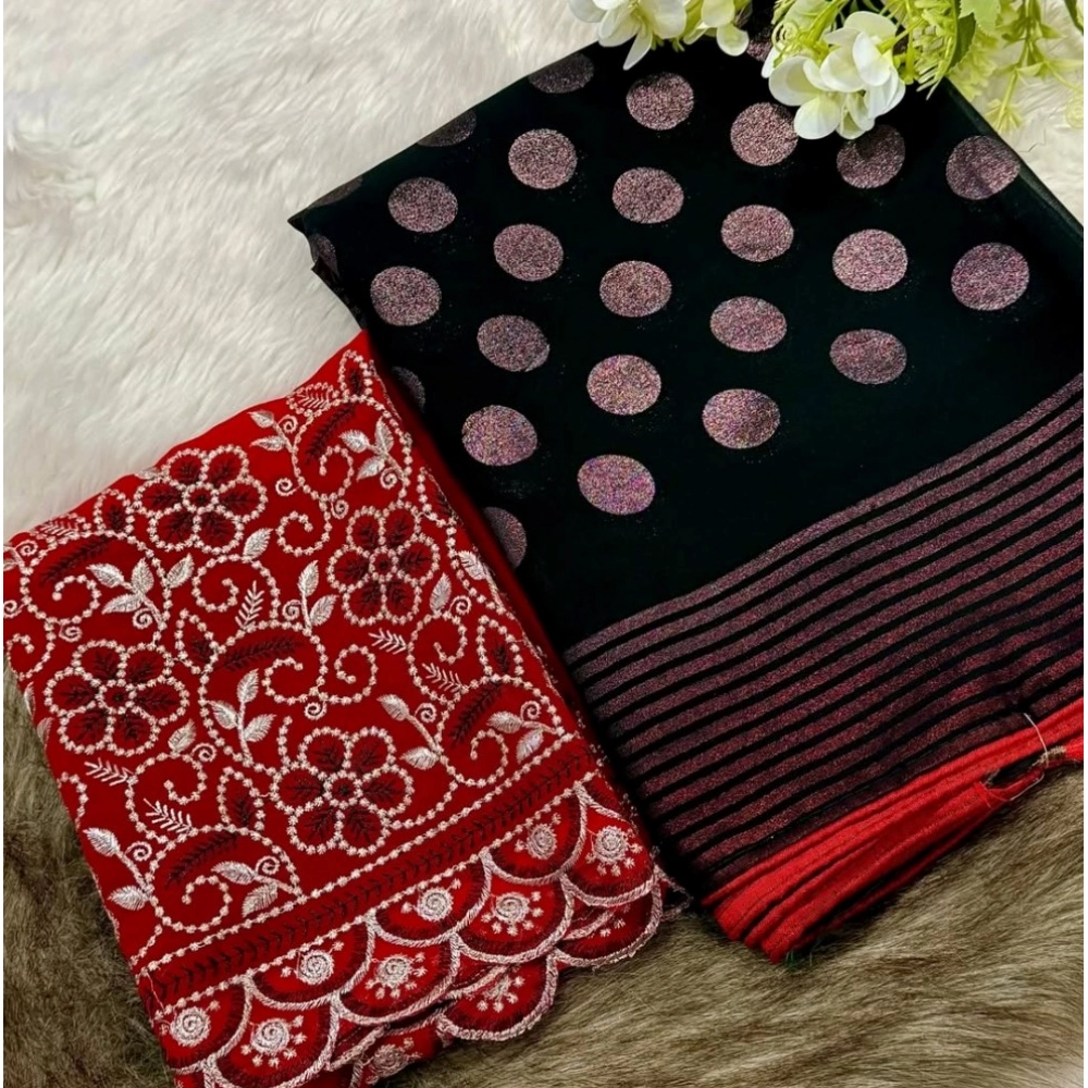 Generic Women's Georgette Printed Saree With Unstitched Blouse (Black, 5-5 Mtrs)