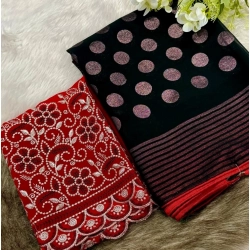 Generic Women's Georgette Printed Saree With Unstitched Blouse (Black, 5-5 Mtrs)