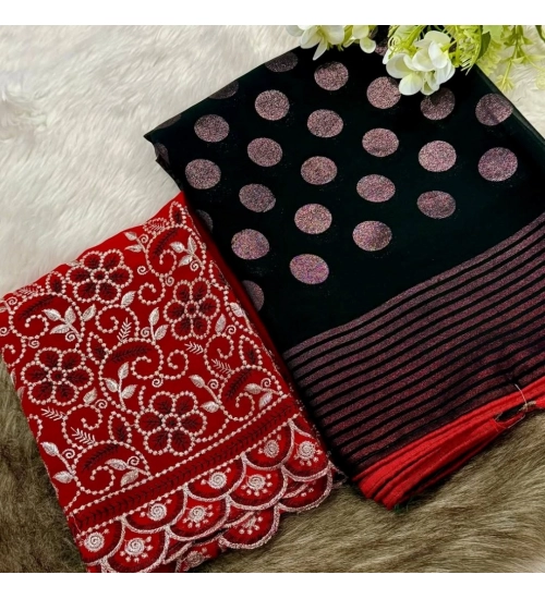 Generic Women's Georgette Printed Saree With Unstitched Blouse (Black, 5-5 Mtrs)