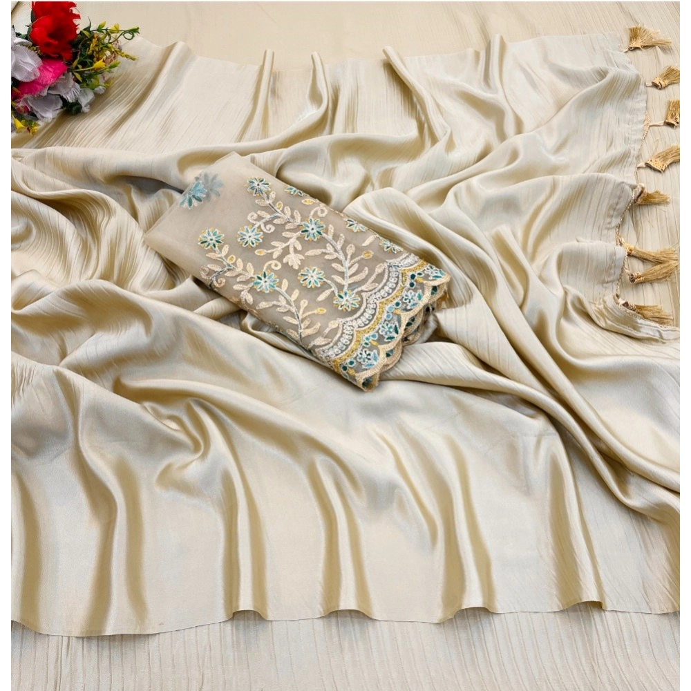 Generic Women's Satin Solid Saree With Unstitched Blouse (Yellow, 5-5 Mtrs) Generic Women's Satin Solid Saree With Unstitched Blouse (Yellow, 5-5 Mtrs)
