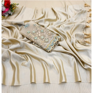 Generic Women's Satin Solid Saree With Unstitched Blouse (Yellow, 5-5 Mtrs)