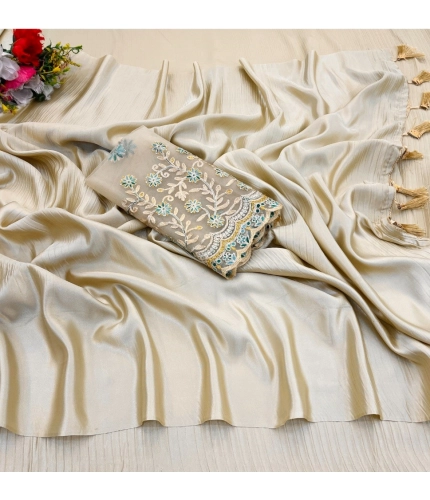 Generic Women's Satin Solid Saree With Unstitched Blouse (Yellow, 5-5 Mtrs)