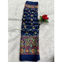 Generic Women's Chiffon Printed Saree With Unstitched Blouse (Navy, 5-5 Mtrs)