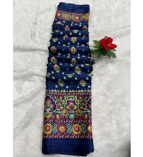 Generic Women's Chiffon Printed Saree With Unstitched Blouse (Navy, 5-5 Mtrs)